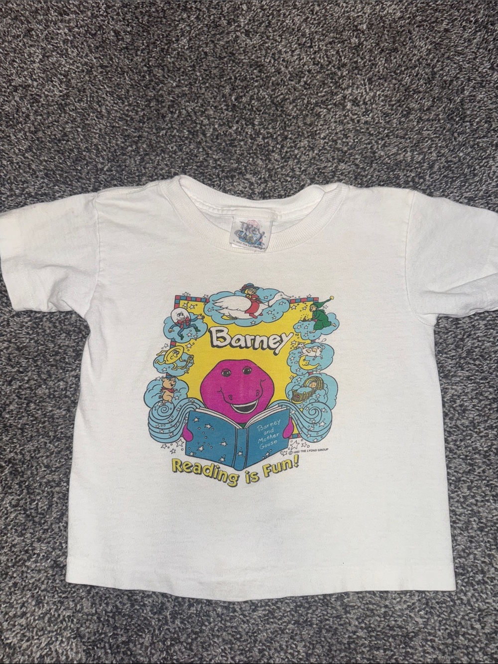 Barney Vintage White Kids Graphic Tee - "Reading is Fun!"